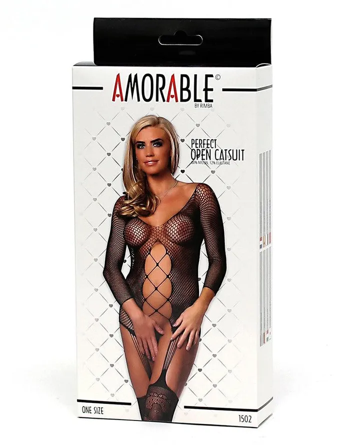 Amorable - Visnet Kanten Catsuit Met Jarretelkousen - Zwart | Amorable by Rimba Vibrators Amorable - Visnet Kanten Catsuit Met Jarretelkousen - Zwart | Amorable by Rimba Vibrators