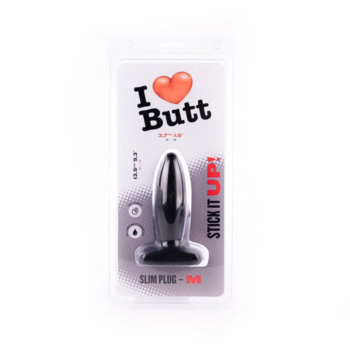 Anal | I love Butt I ♥ Butt - Slanke Buttplug - M - Zwart