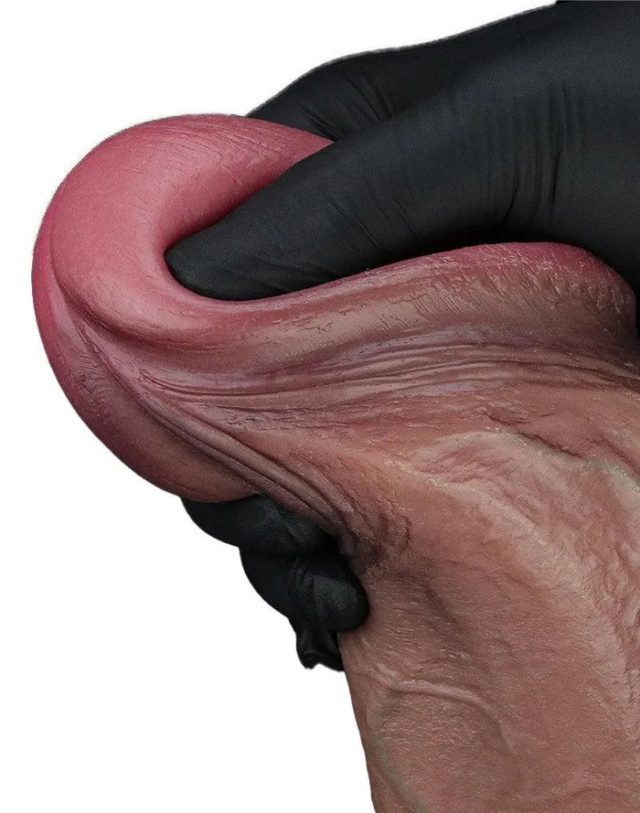 Lovetoy Dildos | LoveToy - Dubbellaags Siliconen Dildo XXL - Lengte 33 cm - Diameter 5,5 cm - Bruin