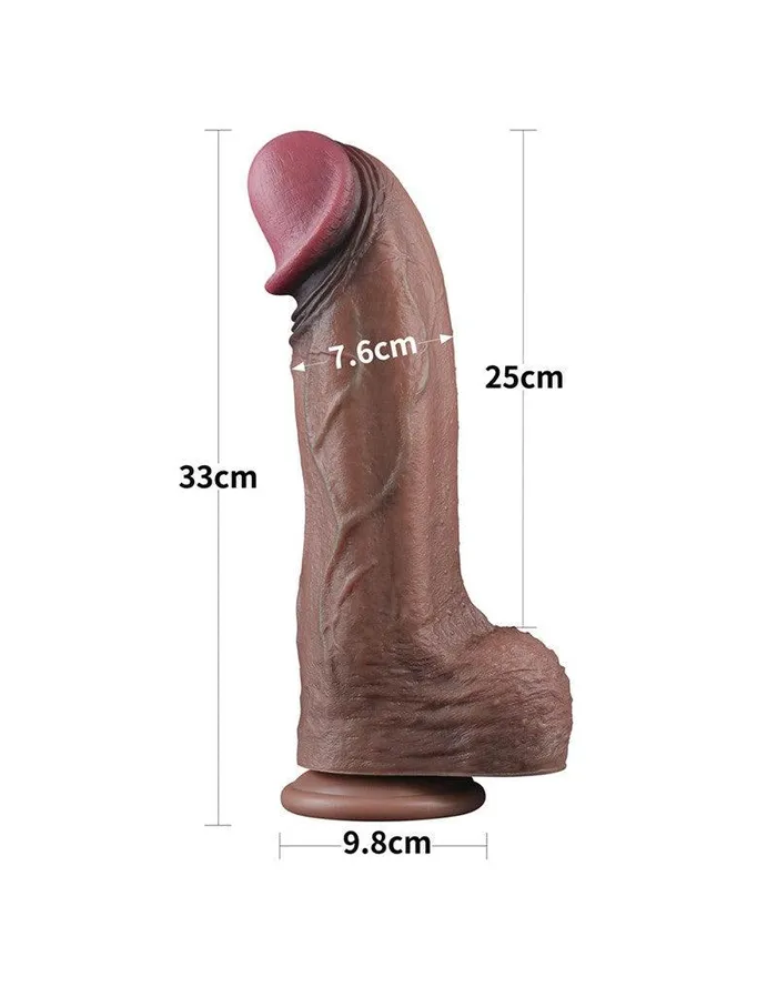 Lovetoy Dildos | LoveToy - Dubbellaags Siliconen Dildo XXL - Lengte 33 cm - Diameter 5,5 cm - Bruin