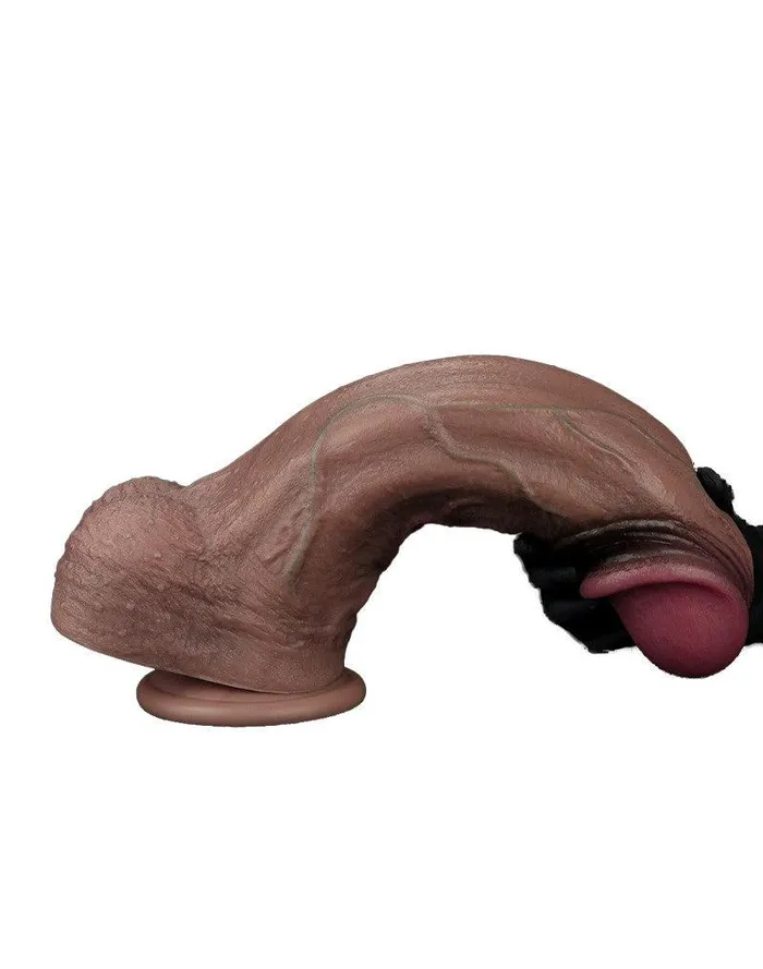 Lovetoy Dildos | LoveToy - Dubbellaags Siliconen Dildo XXL - Lengte 33 cm - Diameter 5,5 cm - Bruin