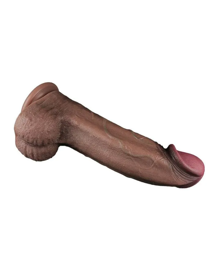 Lovetoy Dildos | LoveToy - Dubbellaags Siliconen Dildo XXL - Lengte 33 cm - Diameter 5,5 cm - Bruin