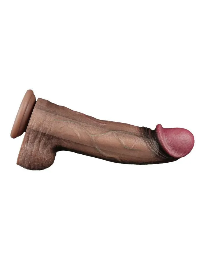 Lovetoy Dildos | LoveToy - Dubbellaags Siliconen Dildo XXL - Lengte 33 cm - Diameter 5,5 cm - Bruin