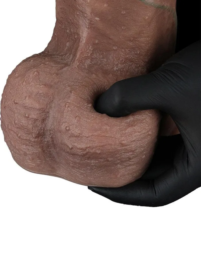 Lovetoy Dildos | LoveToy - Dubbellaags Siliconen Dildo XXL - Lengte 33 cm - Diameter 5,5 cm - Bruin