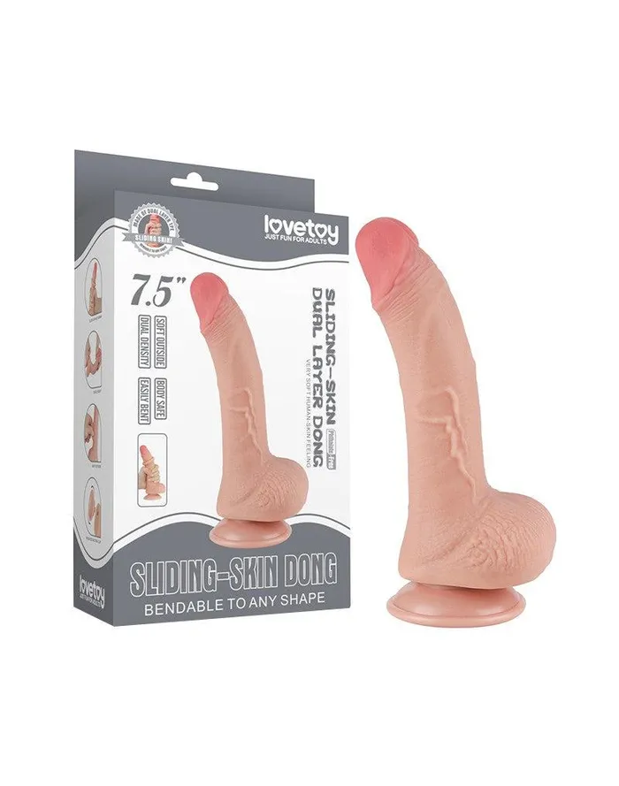Lovetoy LoveToy - Dildo - Glijdende Huid Dildo - Dubbellaags Dildo - Lengte 19.5 cm - Diameter 3.5 cm - Lichte huidskleur | Dildos