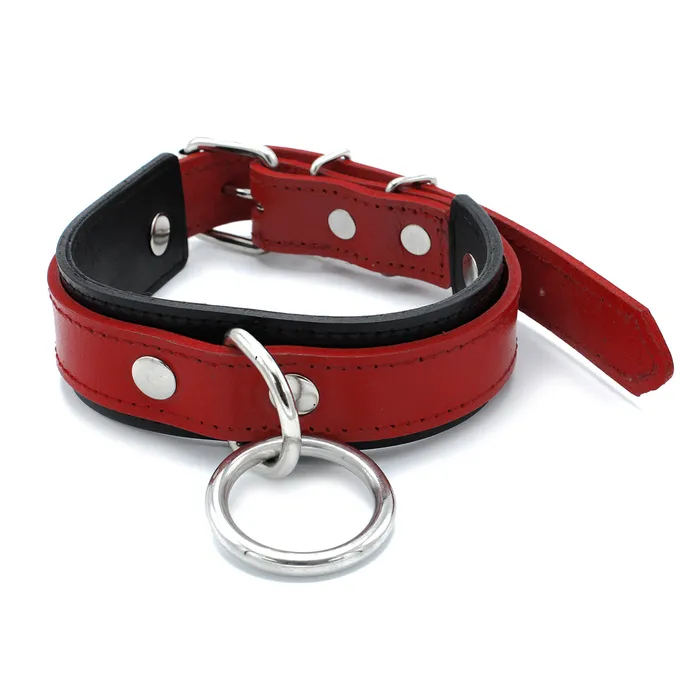 Male Sex Toys Kiotos Kiotos ZwartRode Lederen Collar met Grote ORing