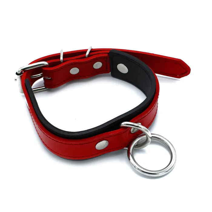 Male Sex Toys | Kiotos Kiotos - Zwart/Rode Lederen Collar met Grote O-Ring