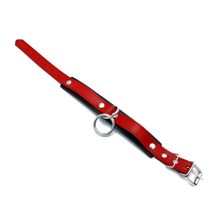 Male Sex Toys | Kiotos Kiotos - Zwart/Rode Lederen Collar met Grote O-Ring