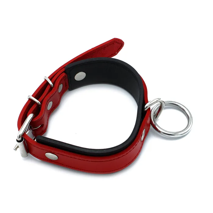 Male Sex Toys | Kiotos Kiotos - Zwart/Rode Lederen Collar met Grote O-Ring