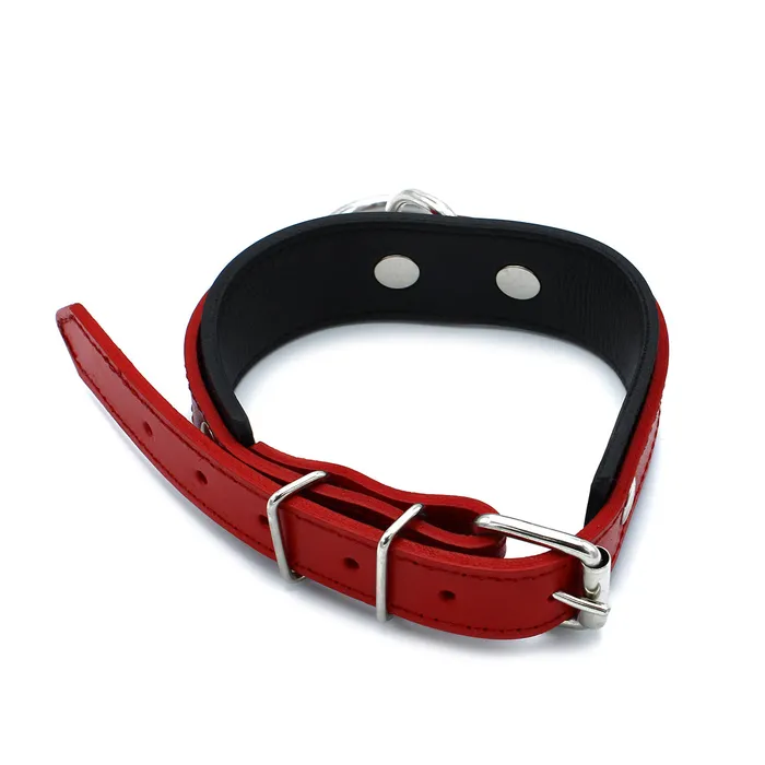 Male Sex Toys | Kiotos Kiotos - Zwart/Rode Lederen Collar met Grote O-Ring