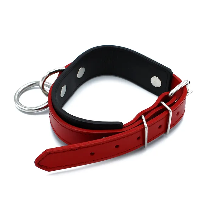 Male Sex Toys | Kiotos Kiotos - Zwart/Rode Lederen Collar met Grote O-Ring