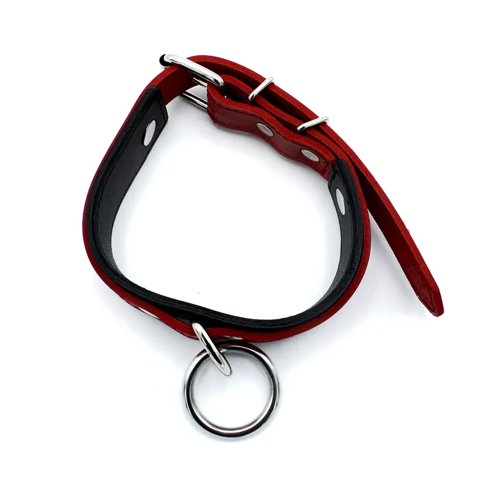 Male Sex Toys | Kiotos Kiotos - Zwart/Rode Lederen Collar met Grote O-Ring