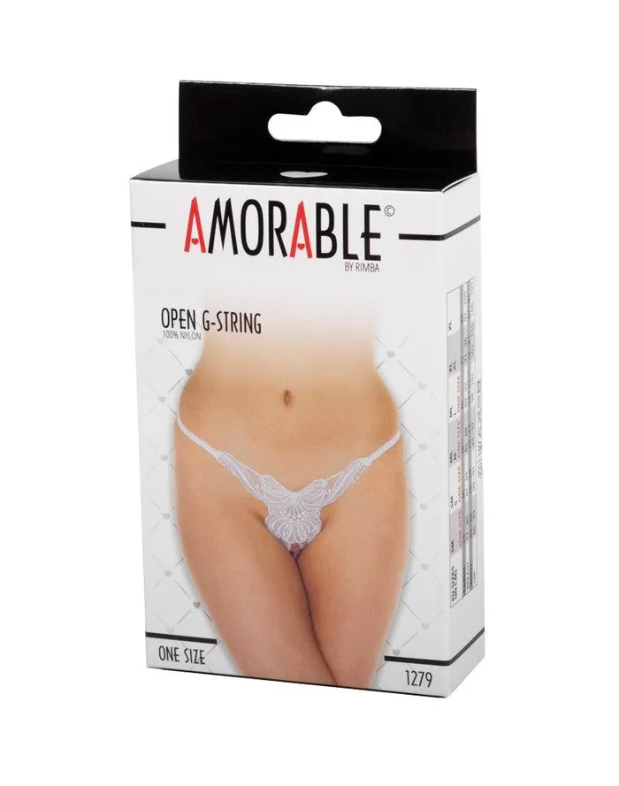 Vibrators | Amorable by Rimba Amorable - Luxe Slip Met Vlinder Motief En Open Kruis - Wit - One Size