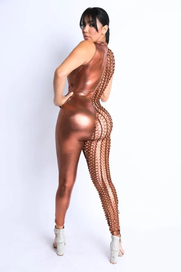 Vibrators | Intimate Play Metallic Laser cut lame mixed jumpsuit